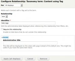 Add in Relationship the Taxonomy term: Content using the proper vocabulary